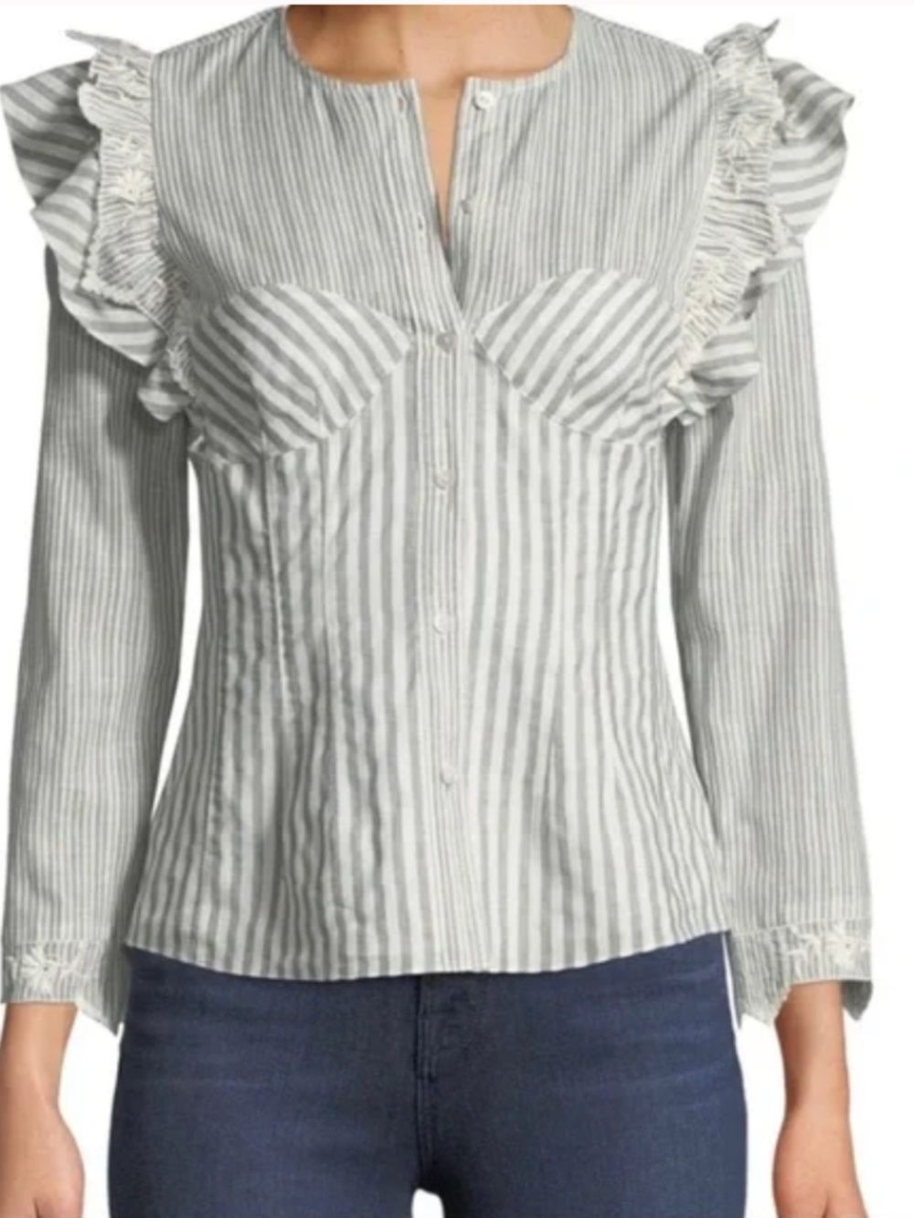 Rebecca Taylor Corset Striped Ruffled Button Up Shirt Size 8